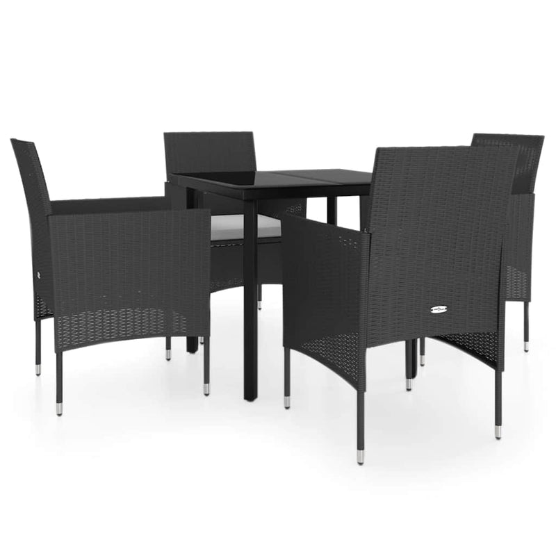 Set masă pentru grădină, 5 piese, cu perne, negru