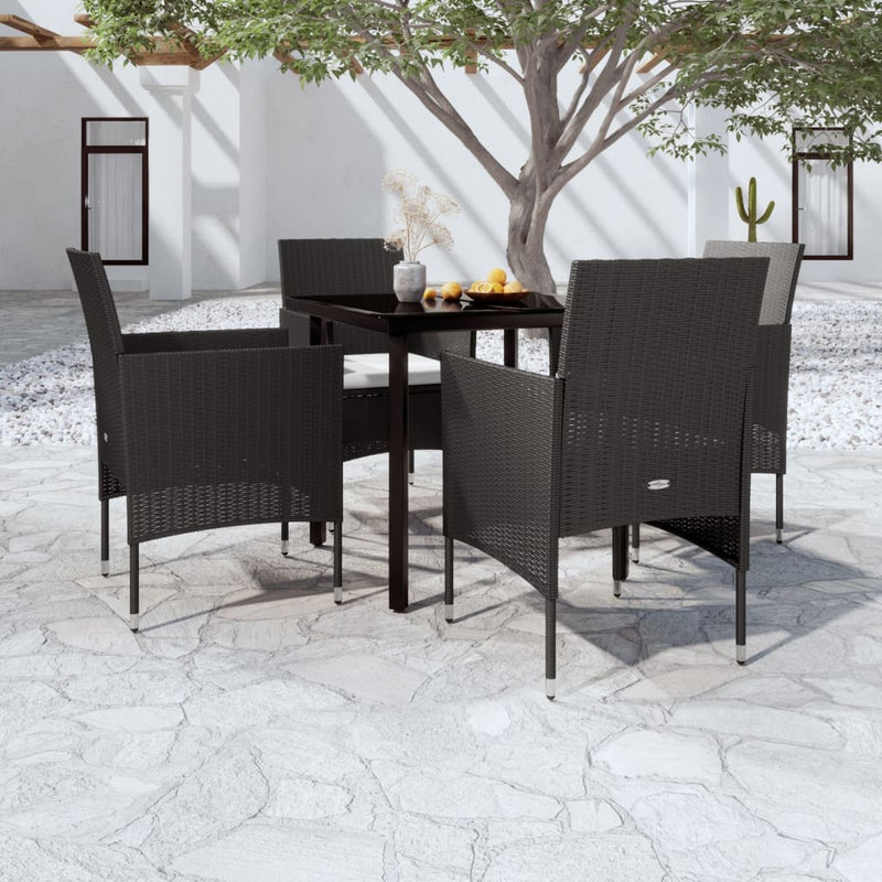 Set masă pentru grădină, 5 piese, cu perne, negru