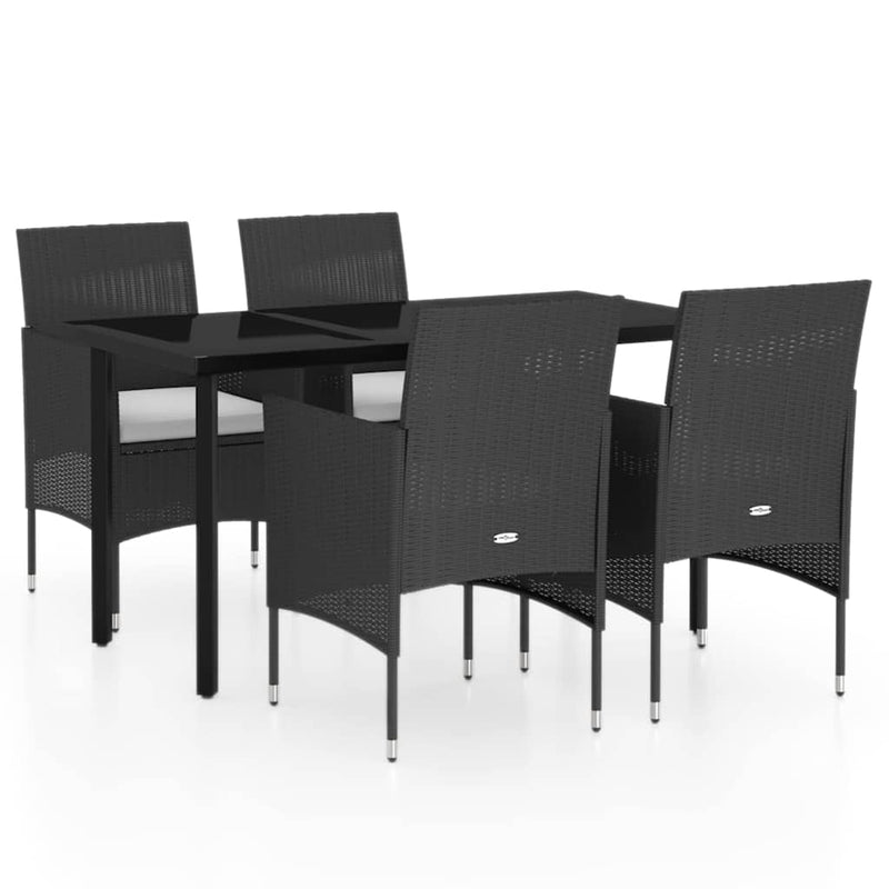 Set masă pentru grădină, 5 piese, cu perne, negru