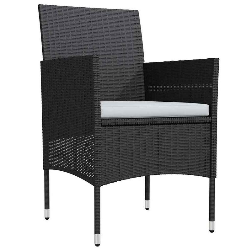 Set masă pentru grădină, 5 piese, cu perne, negru