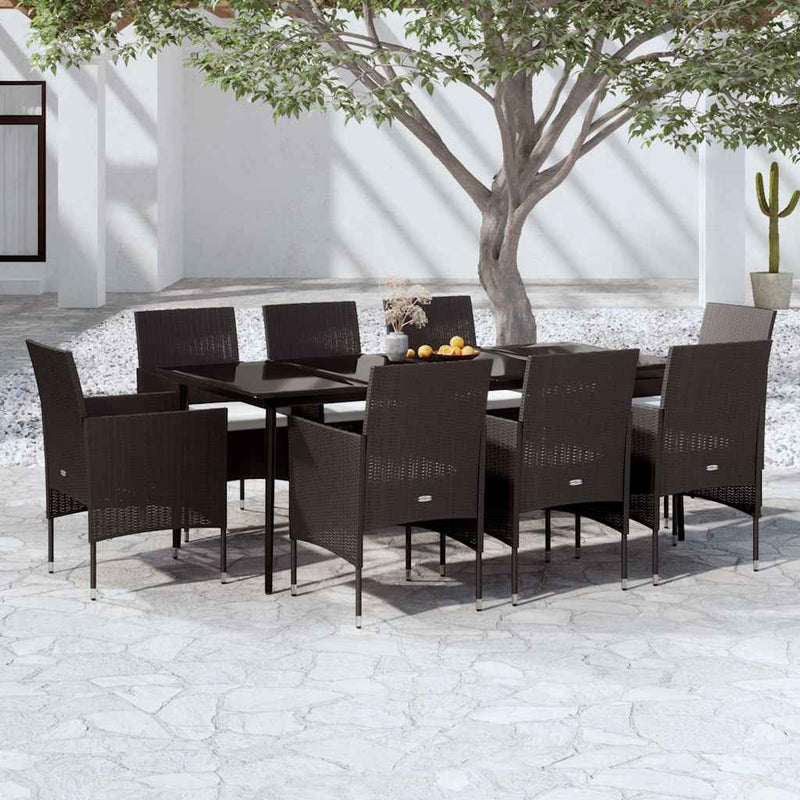 Set mobilier de grădină cu perne, 9 piese, negru