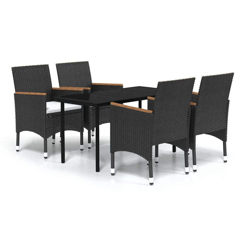 Set masă pentru grădină, 5 piese, cu perne, negru