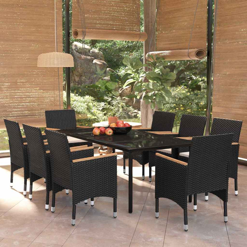 Set mobilier de grădină cu perne, 9 piese, negru