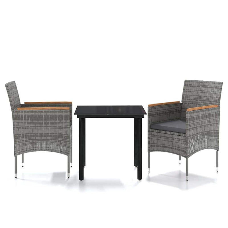 Set mobilier de grădină, cu perne, 3 piese, gri și negru