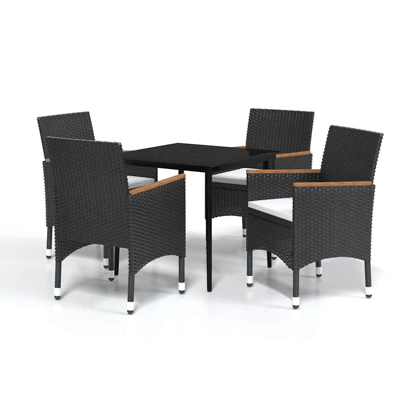 Set masă pentru grădină, 5 piese, cu perne, negru