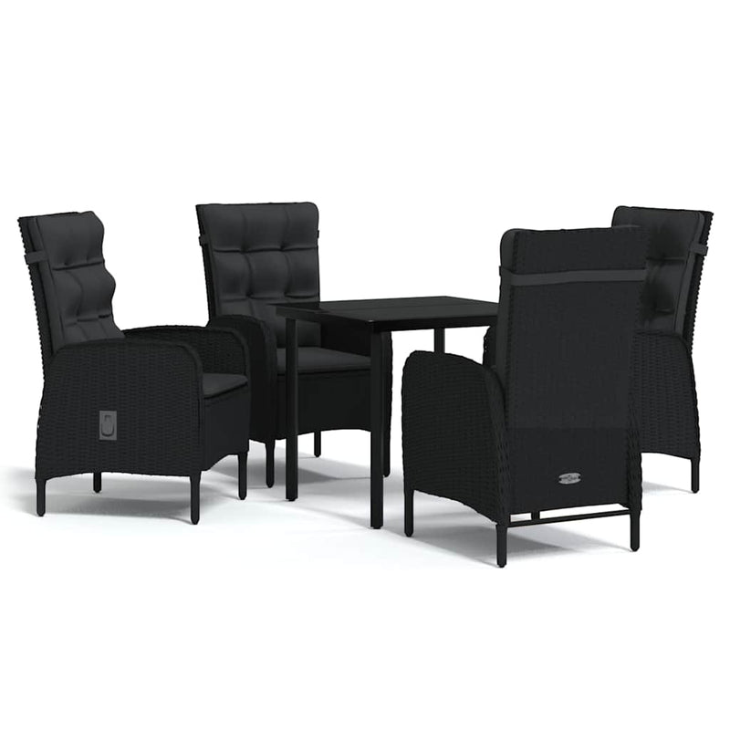 Set masă pentru grădină, 5 piese, cu perne, negru