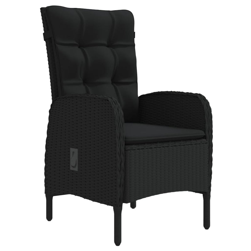Set de masă pentru grădină, 7 piese, cu perne, negru