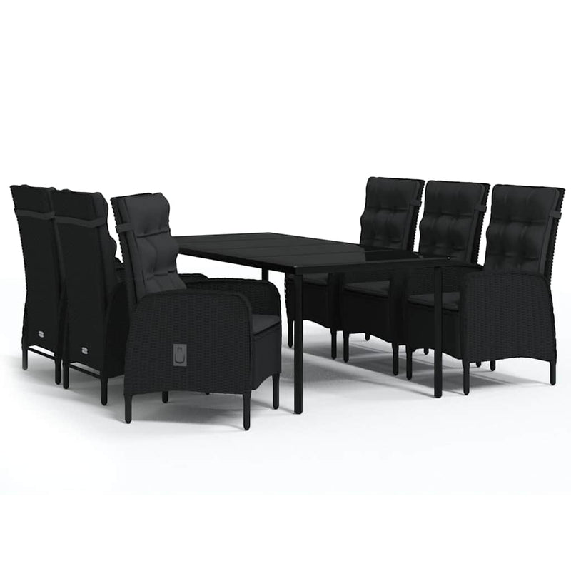 Set de masă pentru grădină, 7 piese, cu perne, negru