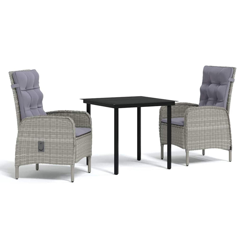 Set mobilier de grădină, cu perne, 3 piese, gri și negru