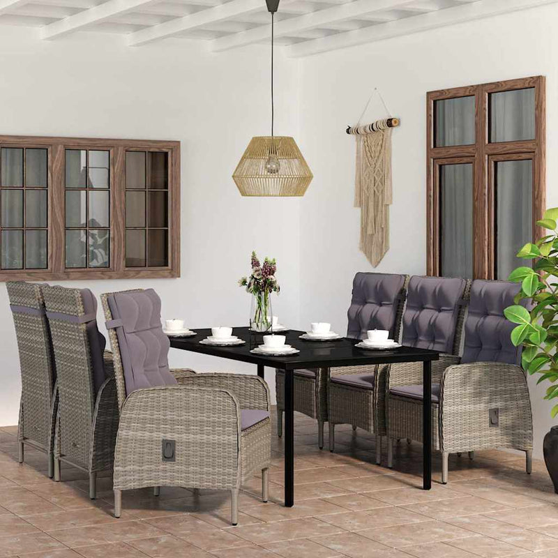 Set de servit masa pentru grădină, 7 piese, gri și negru