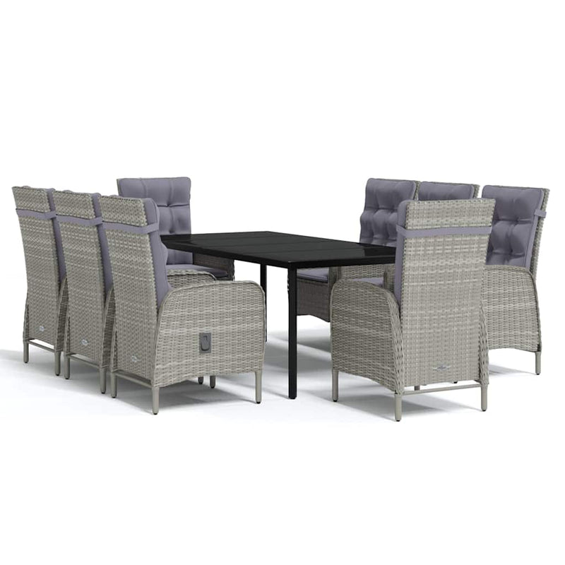 Set mobilier de grădină cu perne, 9 piese, gri și negru