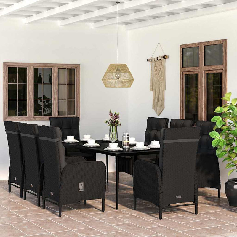 Set mobilier de grădină cu perne, 9 piese, negru