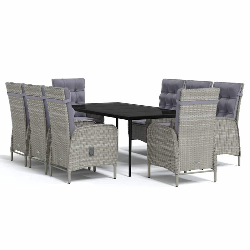 Set mobilier de grădină cu perne, 9 piese, gri și negru