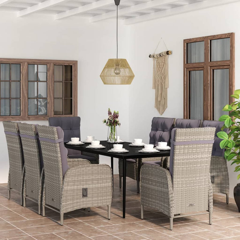 Set mobilier de grădină cu perne, 9 piese, gri și negru
