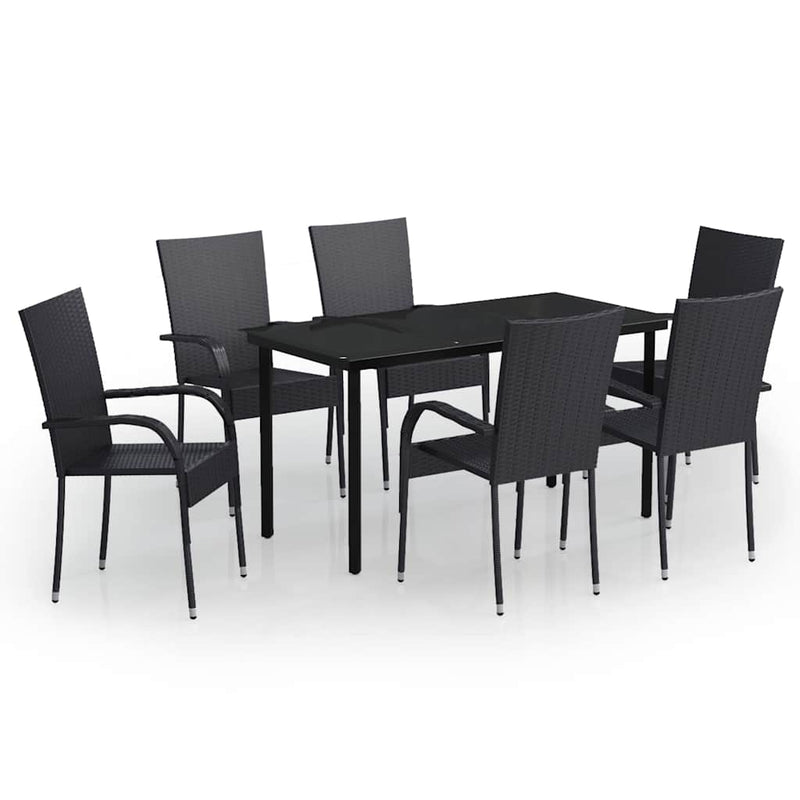 Set mobilier de grădină, 7 piese, negru