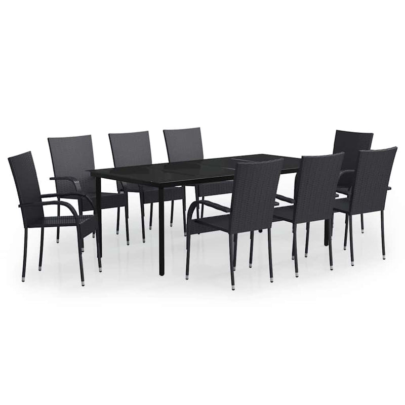 Set mobilier de grădină,negru, 9 piese