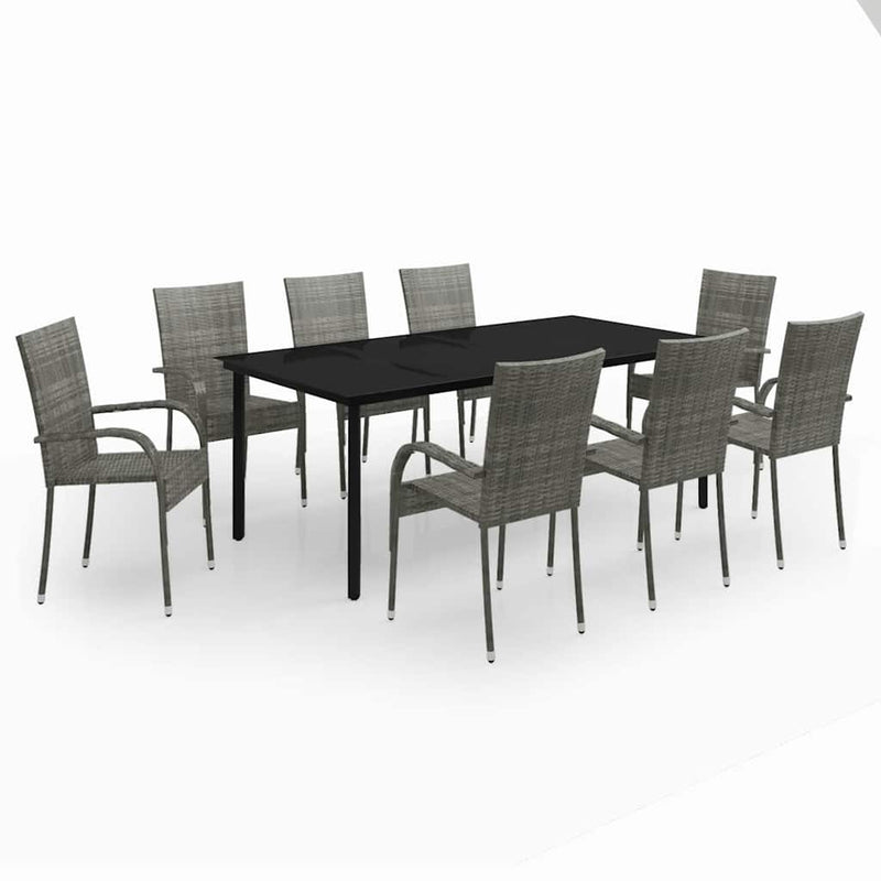 Set mobilier de grădină, gri și negru, 9 piese