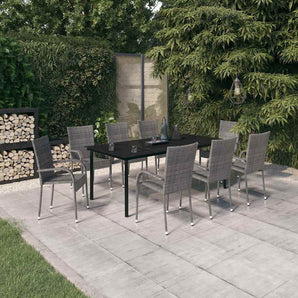 Set mobilier de grădină, gri și negru, 9 piese
