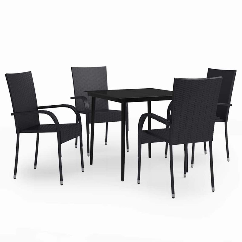 Set de servit masa pentru grădină, 5 piese, negru