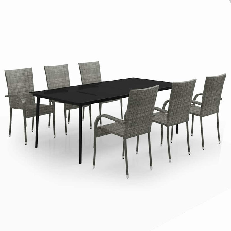 Set mobilier de grădină, 7 piese, gri și negru