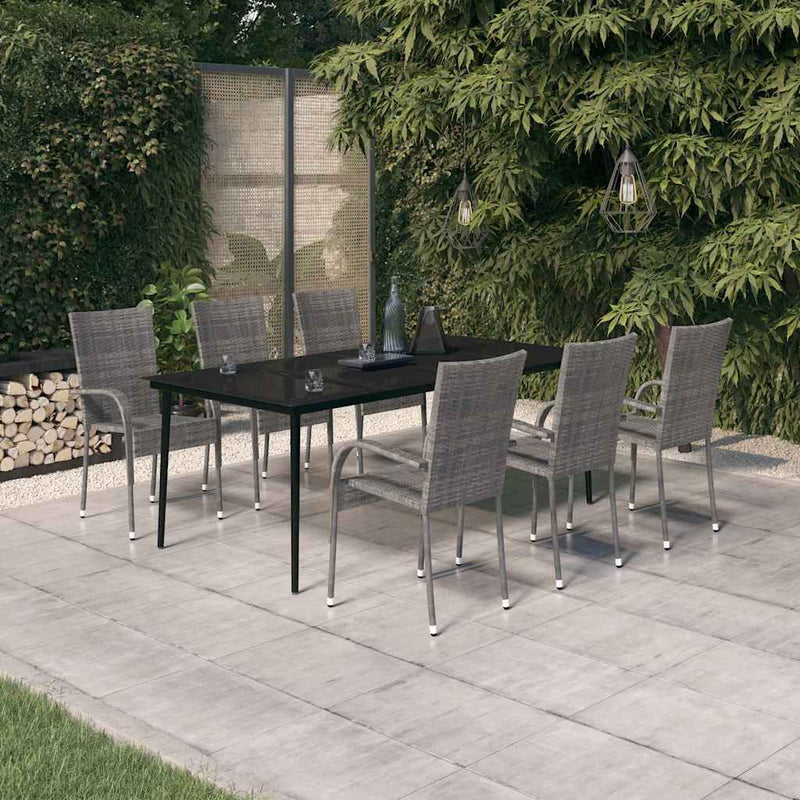 Set mobilier de grădină, 7 piese, gri și negru