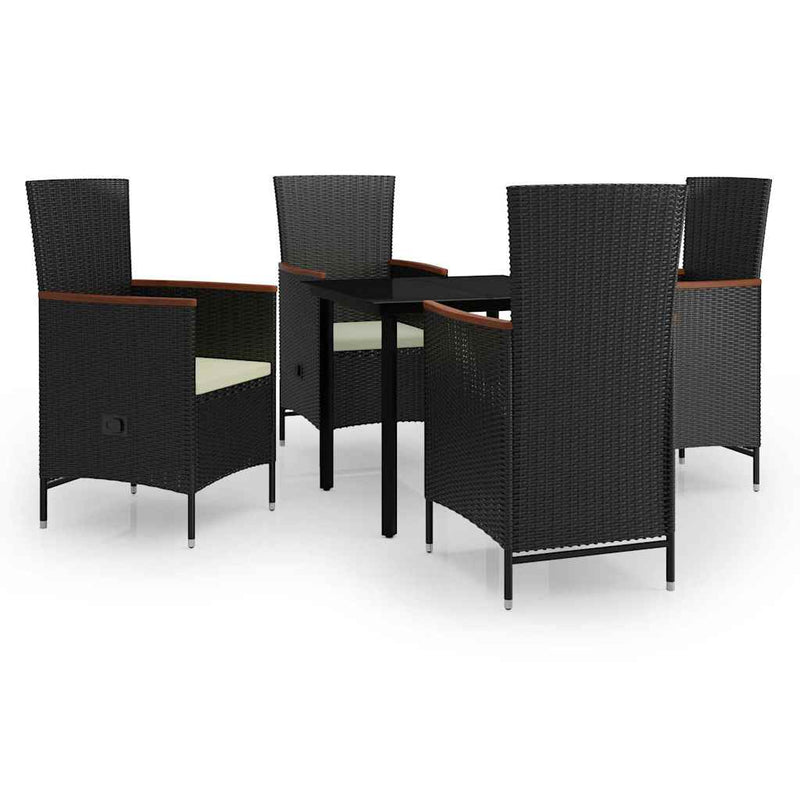 Set masă pentru grădină, 5 piese, cu perne, negru