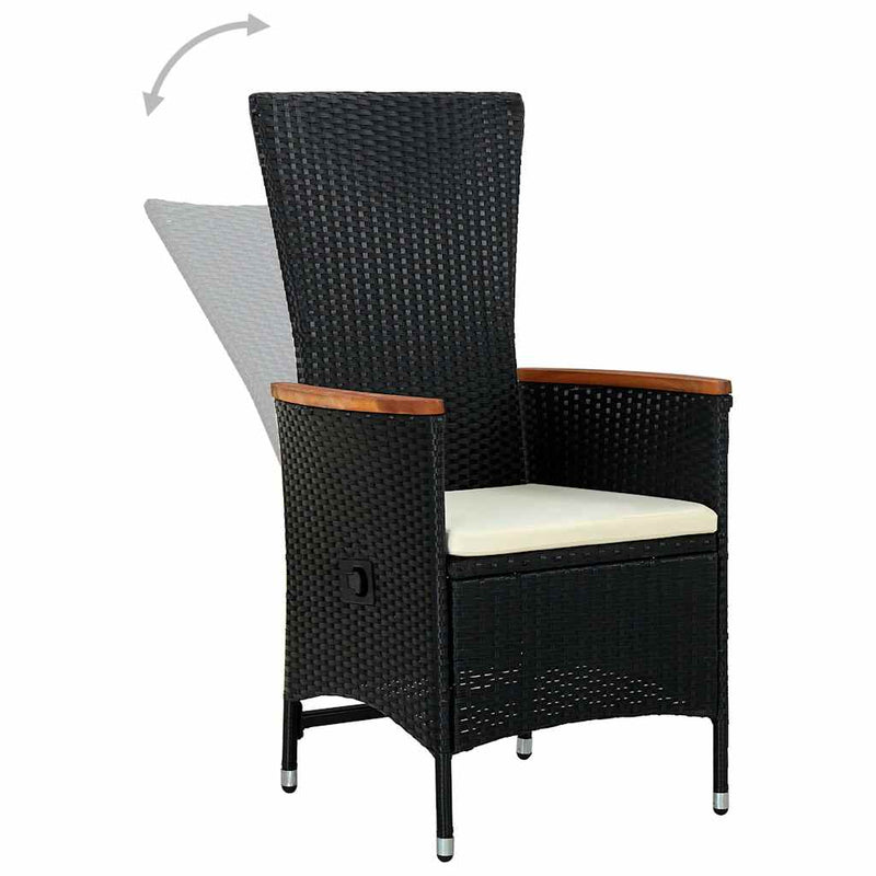 Set masă pentru grădină, 5 piese, cu perne, negru