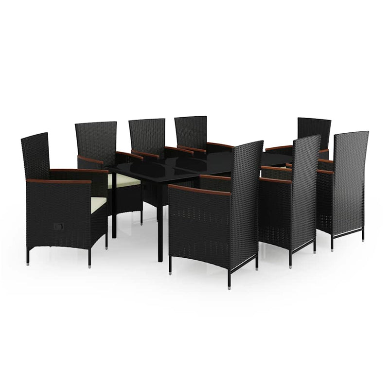 Set mobilier de grădină cu perne, 9 piese, negru