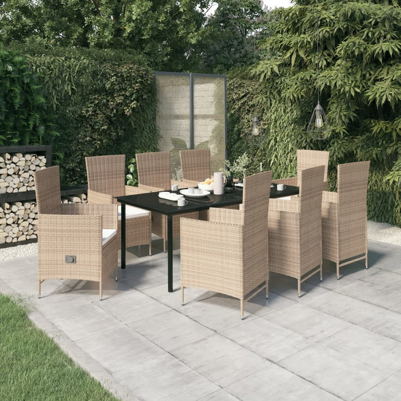 Set mobilier pentru grădină, cu perne, 9 piese, bej