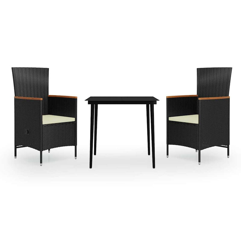 Set mobilier de grădină cu perne, 3 piese, negru