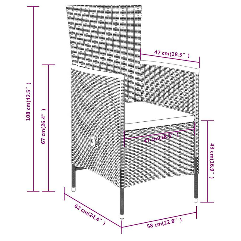 Set mobilier de grădină cu perne, 3 piese, negru