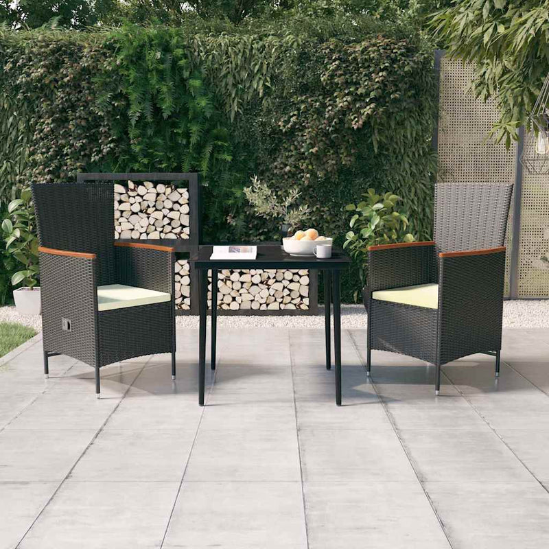 Set mobilier de grădină cu perne, 3 piese, negru