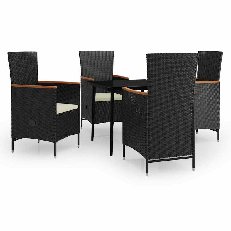 Set masă pentru grădină, 5 piese, cu perne, negru