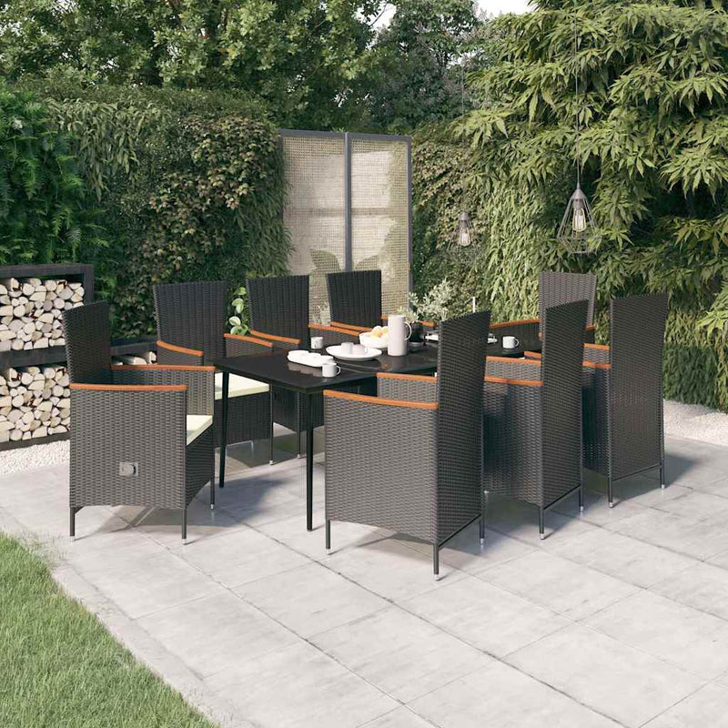 Set mobilier de grădină cu perne, 9 piese, negru