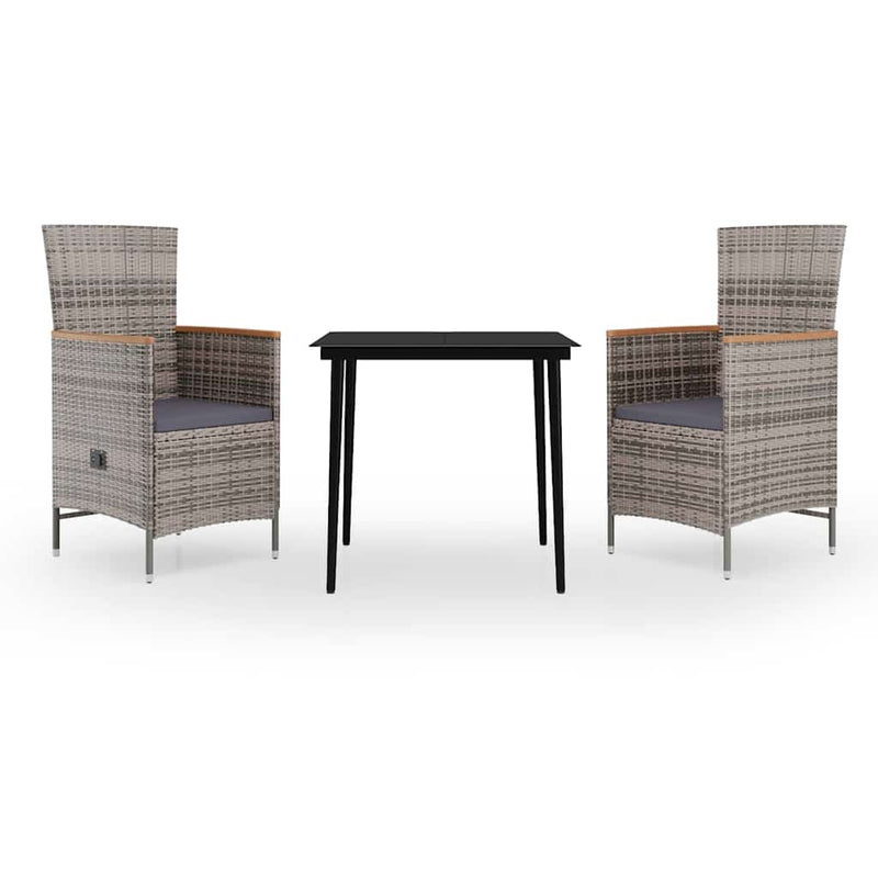 Set mobilier pentru grădină, cu perne, 3 piese, gri