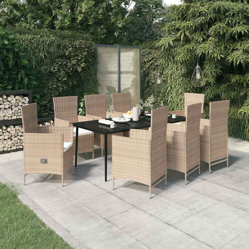 Set de mobilier pentru grădină cu perne, 9 piese, bej