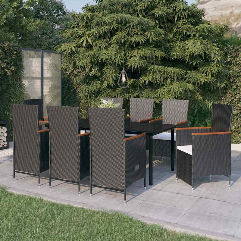 Set mobilier de grădină cu perne, 9 piese, negru