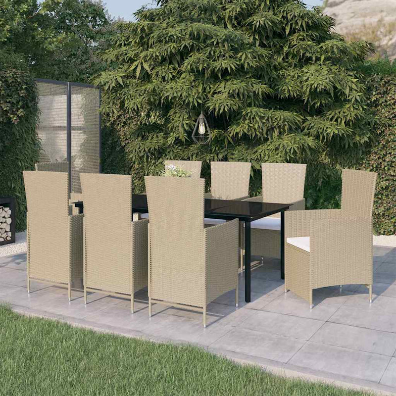 Set mobilier pentru grădină cu perne, 9 piese, bej
