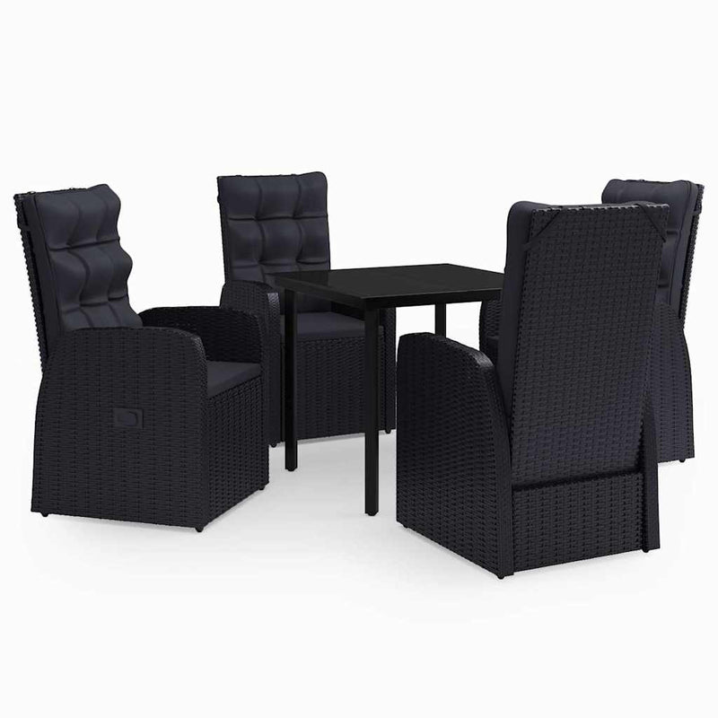 Set masă pentru grădină, 5 piese, cu perne, negru