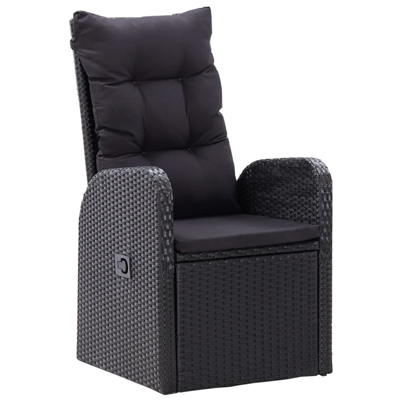 Set masă pentru grădină, 5 piese, cu perne, negru