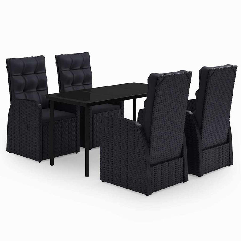 Set masă pentru grădină, 5 piese, cu perne, negru