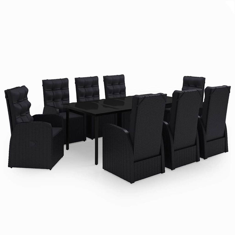 Set mobilier de grădină cu perne, 9 piese, negru