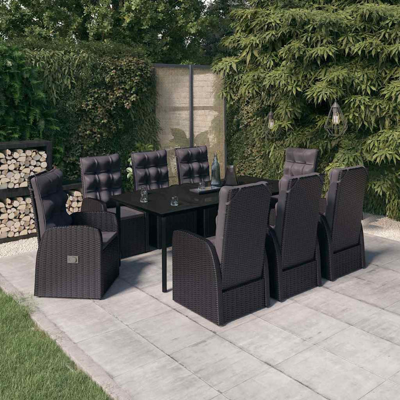 Set mobilier de grădină cu perne, 9 piese, negru