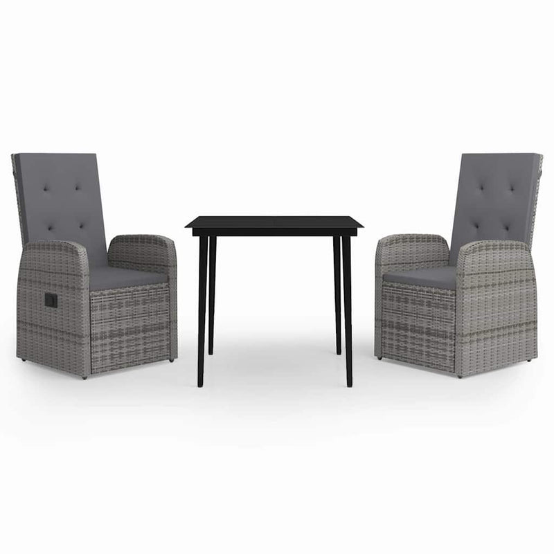 Set de mobilier pentru grădină, cu perne, 3 piese, gri