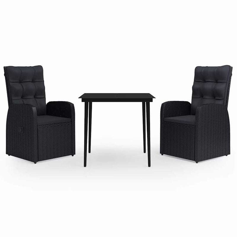 Set mobilier de grădină cu perne, 3 piese, negru