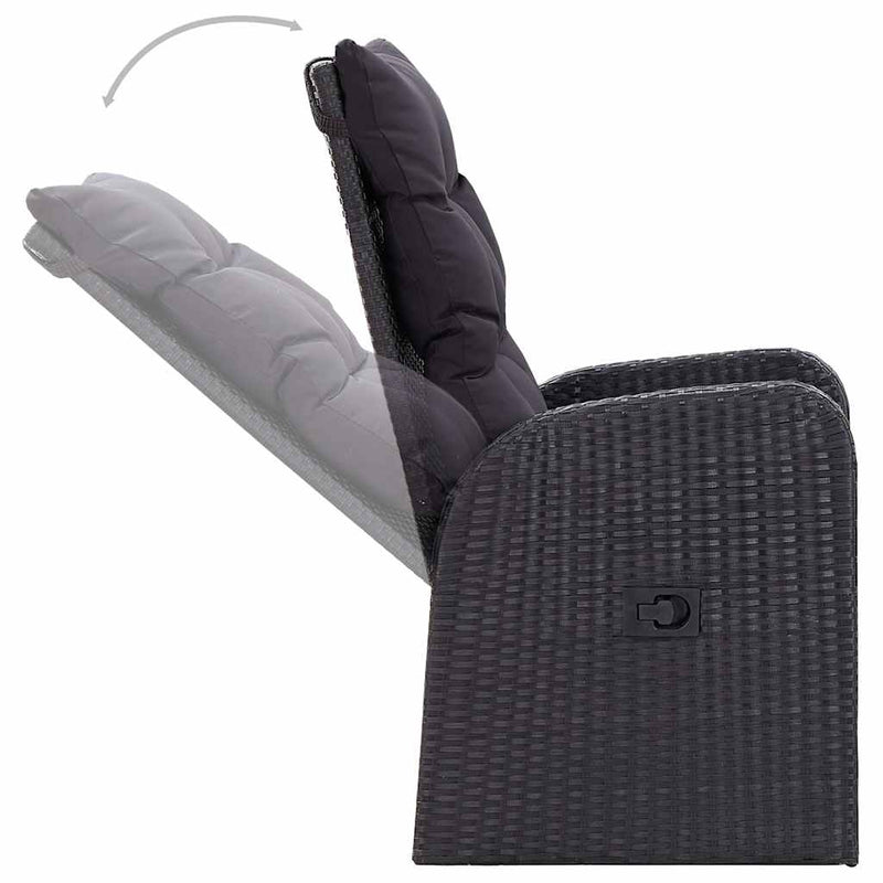 Set mobilier de grădină cu perne, 3 piese, negru