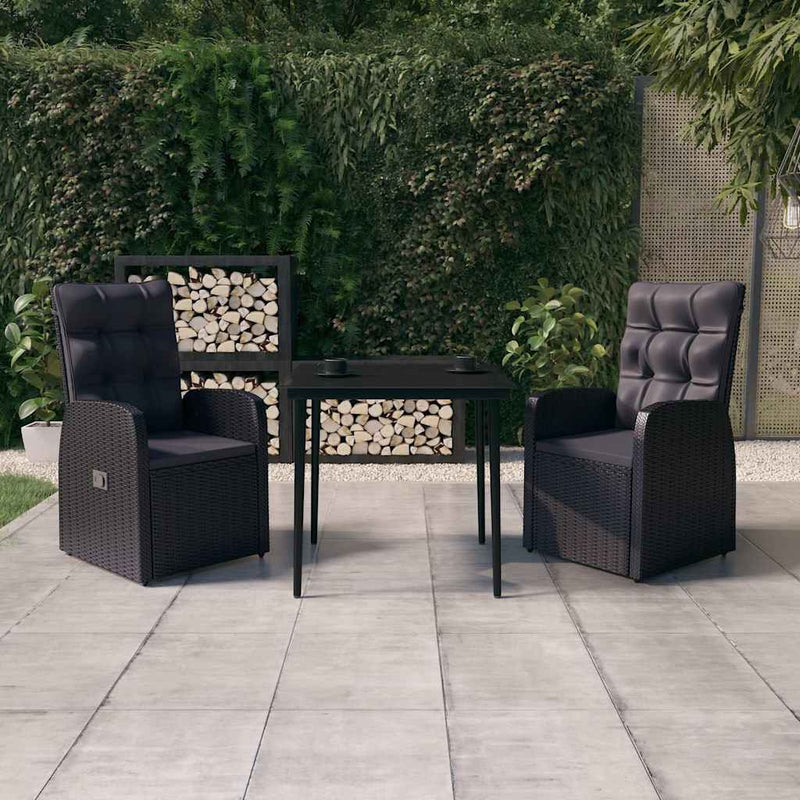 Set mobilier de grădină cu perne, 3 piese, negru