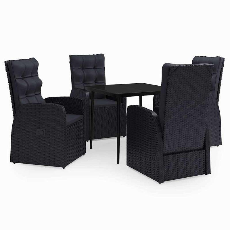 Set masă pentru grădină, 5 piese, cu perne, negru