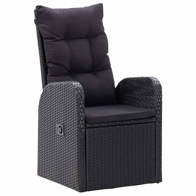 Set masă pentru grădină, 5 piese, cu perne, negru