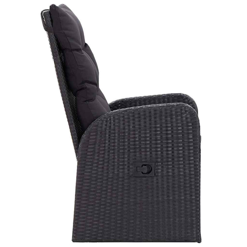 Set masă pentru grădină, 5 piese, cu perne, negru